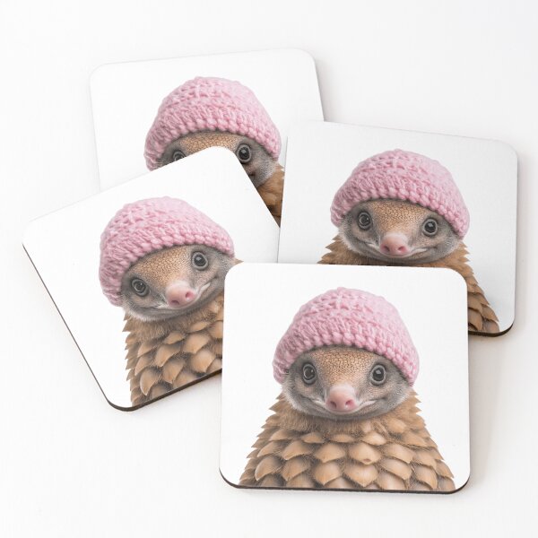 Item preview, Cozy Pangolin Wearing Pink Winter Hat Trendy Animal Fashion Artwork designed and sold by LazyOwlStore.