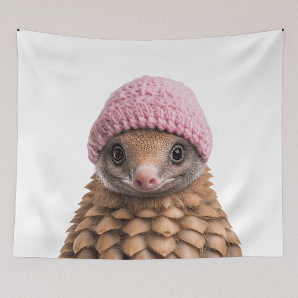 Item preview, Cozy Pangolin Wearing Pink Winter Hat Trendy Animal Fashion Artwork designed and sold by LazyOwlStore.