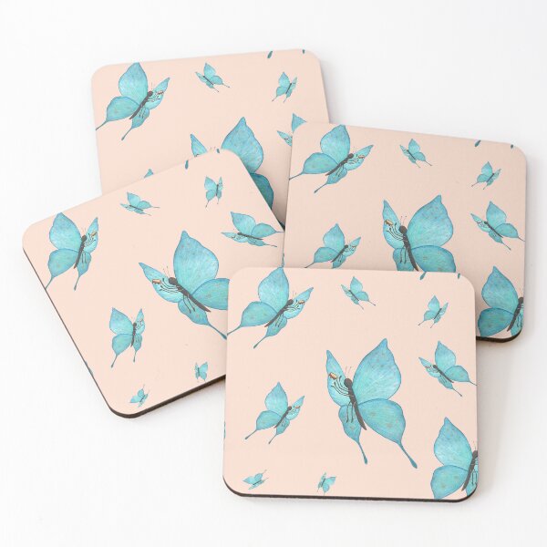 Item preview, Watercolor Turquoise Butterflies Playing Tambourines Pattern designed and sold by AlenaArtStudio.