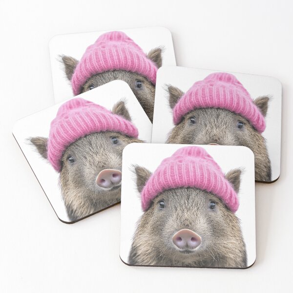 Item preview, Cozy Peccary Wearing Pink Winter Hat Trendy Animal Fashion Artwork designed and sold by LazyOwlStore.