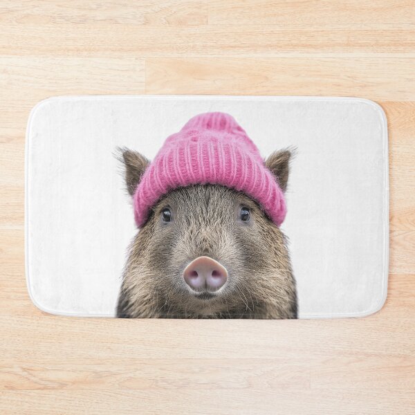 Item preview, Cozy Peccary Wearing Pink Winter Hat Trendy Animal Fashion Artwork designed and sold by LazyOwlStore.