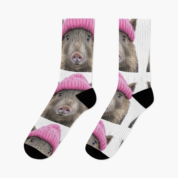Item preview, Cozy Peccary Wearing Pink Winter Hat Trendy Animal Fashion Artwork designed and sold by LazyOwlStore.