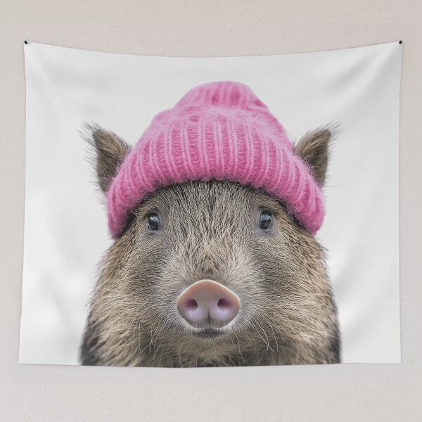Item preview, Cozy Peccary Wearing Pink Winter Hat Trendy Animal Fashion Artwork designed and sold by LazyOwlStore.
