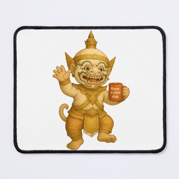 Item preview, Cute Thai Yak Holding Coffee – Funny Mythical Giant with "Have a Nice Day" Mug designed and sold by Bspaces.