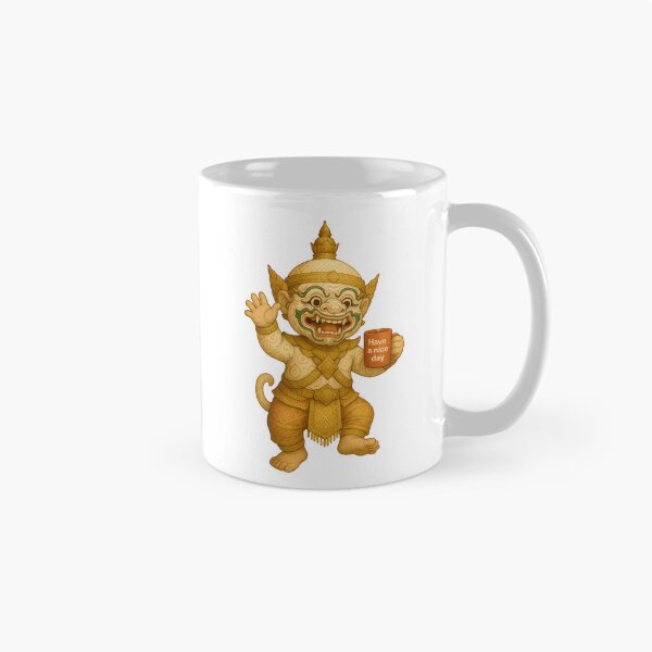 Item preview, Cute Thai Yak Holding Coffee – Funny Mythical Giant with "Have a Nice Day" Mug designed and sold by Bspaces.