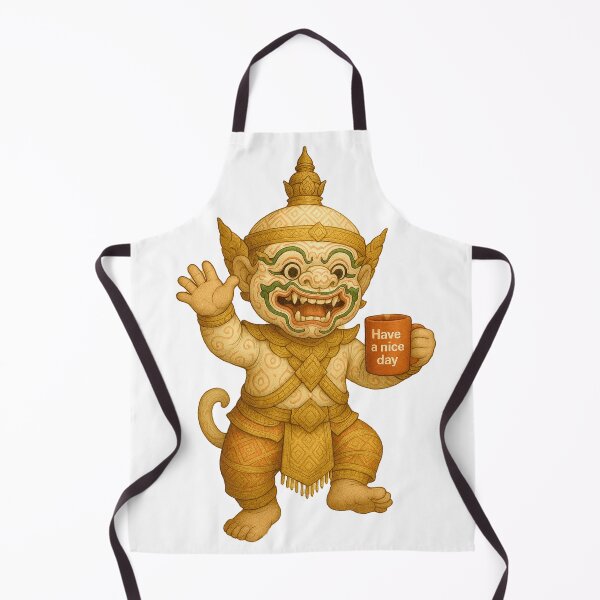 Item preview, Cute Thai Yak Holding Coffee – Funny Mythical Giant with "Have a Nice Day" Mug designed and sold by Bspaces.