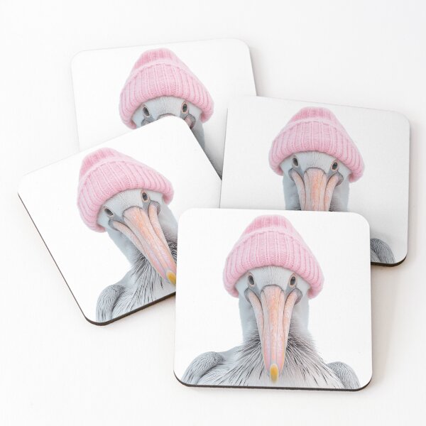 Item preview, Cozy Pelican Wearing Pink Winter Hat Trendy Animal Fashion Artwork designed and sold by LazyOwlStore.