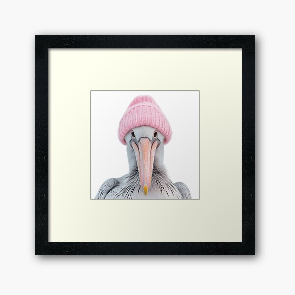 Item preview, Cozy Pelican Wearing Pink Winter Hat Trendy Animal Fashion Artwork designed and sold by LazyOwlStore.