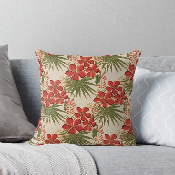 Item preview, Tropical Red Floral Pattern with Palm Leaves designed and sold by DColourMuse.