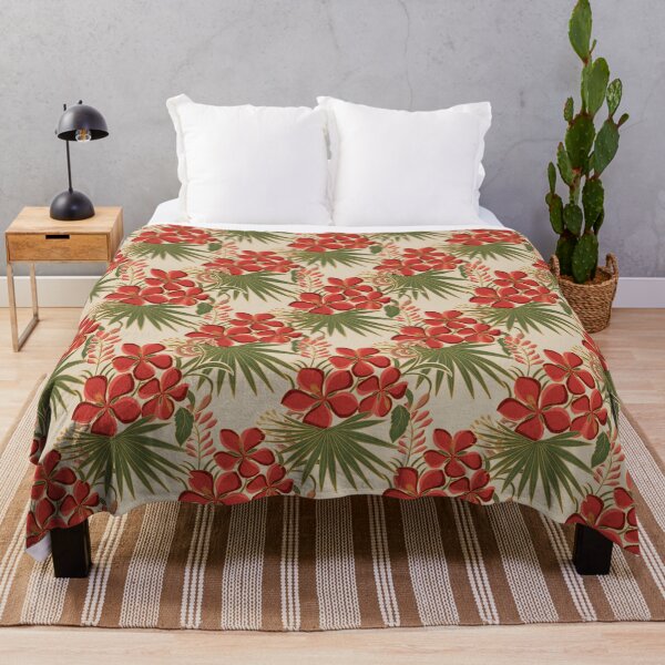 Item preview, Tropical Red Floral Pattern with Palm Leaves designed and sold by DColourMuse.