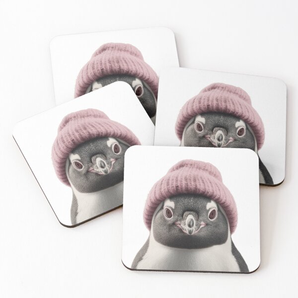 Item preview, Cozy Penguin Wearing Pink Winter Hat Trendy Animal Fashion Artwork designed and sold by LazyOwlStore.