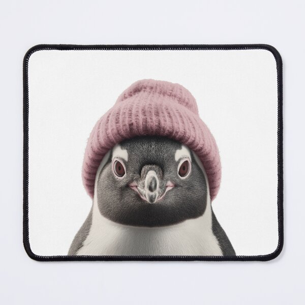 Item preview, Cozy Penguin Wearing Pink Winter Hat Trendy Animal Fashion Artwork designed and sold by LazyOwlStore.