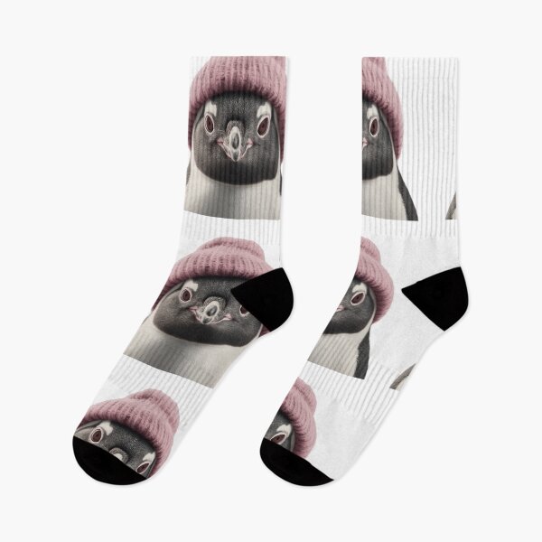 Item preview, Cozy Penguin Wearing Pink Winter Hat Trendy Animal Fashion Artwork designed and sold by LazyOwlStore.