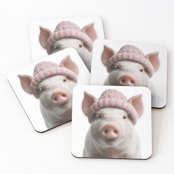 Item preview, Cozy Pig Wearing Pink Winter Hat Trendy Animal Fashion Artwork designed and sold by LazyOwlStore.