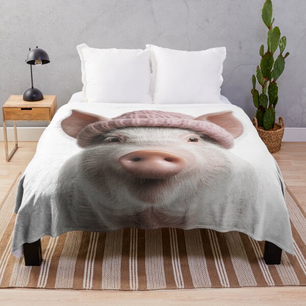 Item preview, Cozy Pig Wearing Pink Winter Hat Trendy Animal Fashion Artwork designed and sold by LazyOwlStore.