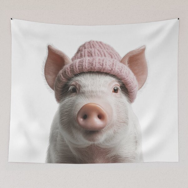 Item preview, Cozy Pig Wearing Pink Winter Hat Trendy Animal Fashion Artwork designed and sold by LazyOwlStore.