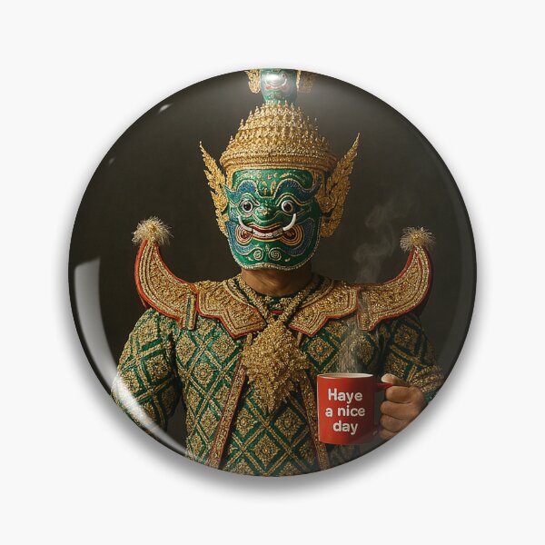 Item preview, Modern Thai Giant with Coffee – Khon Mask Warrior Holding "Have a Nice Day" Mug designed and sold by Bspaces.