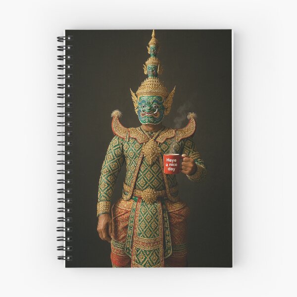 Item preview, Modern Thai Giant with Coffee – Khon Mask Warrior Holding "Have a Nice Day" Mug designed and sold by Bspaces.