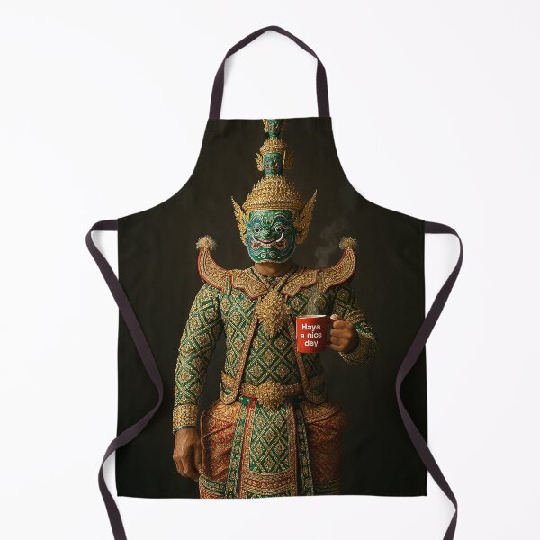 Item preview, Modern Thai Giant with Coffee – Khon Mask Warrior Holding "Have a Nice Day" Mug designed and sold by Bspaces.