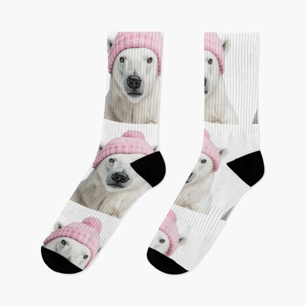 Item preview, Cozy Polar Bear Wearing Pink Winter Hat Trendy Animal Fashion Artwork designed and sold by LazyOwlStore.