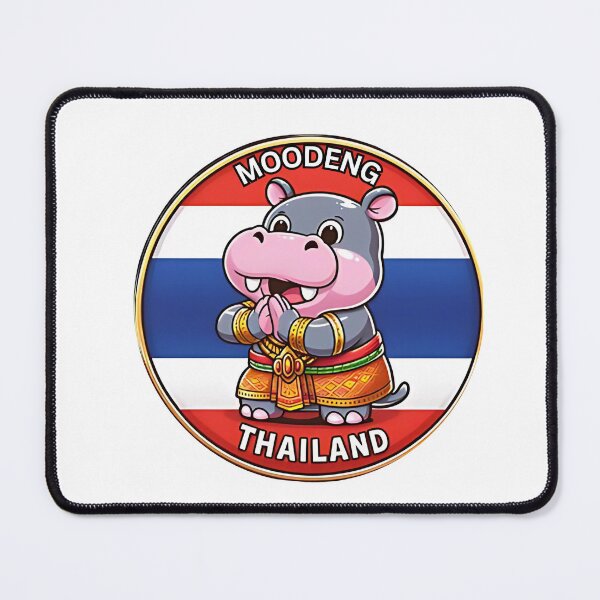 Item preview, Cute Hippo Moodeng Thailand Illustration – Kawaii Thai Animal Art with Flag Background – Unique Greeting Character Design designed and sold by kidzanarak.