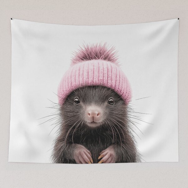 Artikelvorschau, Gemütliches Stachelschwein mit rosa Wintermütze, trendiges Tiermode-Kunstwerk entworfen und verkauft von LazyOwlStore.