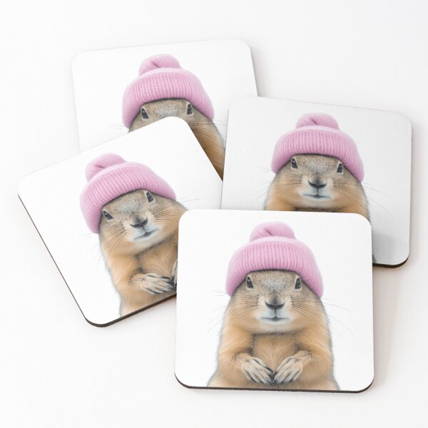 Item preview, Cozy Prairie dog Wearing Pink Winter Hat Trendy Animal Fashion Artwork designed and sold by LazyOwlStore.