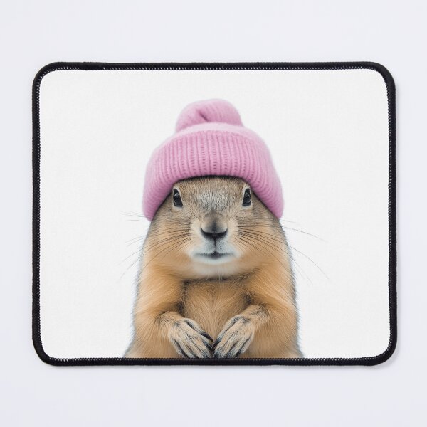 Item preview, Cozy Prairie dog Wearing Pink Winter Hat Trendy Animal Fashion Artwork designed and sold by LazyOwlStore.