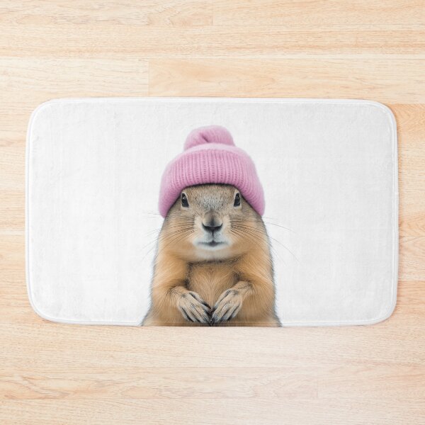Item preview, Cozy Prairie dog Wearing Pink Winter Hat Trendy Animal Fashion Artwork designed and sold by LazyOwlStore.