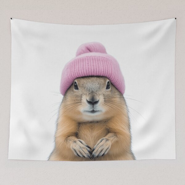 Item preview, Cozy Prairie dog Wearing Pink Winter Hat Trendy Animal Fashion Artwork designed and sold by LazyOwlStore.