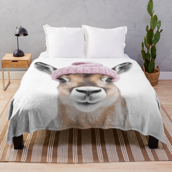 Item preview, Cozy Pronghorn Wearing Pink Winter Hat Trendy Animal Fashion Artwork designed and sold by LazyOwlStore.