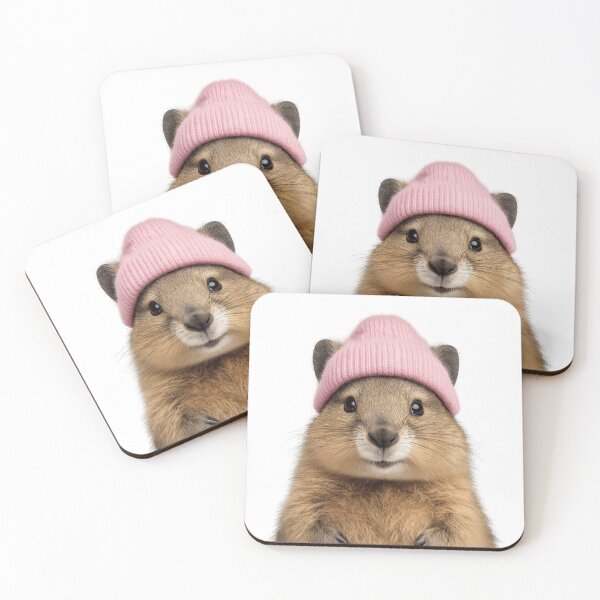 Item preview, Cozy Quokka Wearing Pink Winter Hat Trendy Animal Fashion Artwork designed and sold by LazyOwlStore.