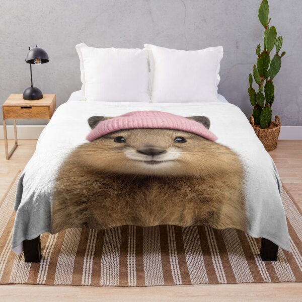 Item preview, Cozy Quokka Wearing Pink Winter Hat Trendy Animal Fashion Artwork designed and sold by LazyOwlStore.
