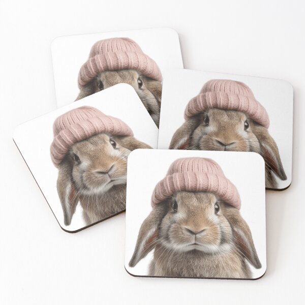 Item preview, Cozy Rabbit Wearing Pink Winter Hat Trendy Animal Fashion Artwork designed and sold by LazyOwlStore.