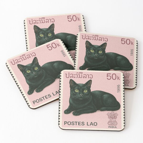 Item preview, Vintage Laos Black Cat Stamp – Retro Feline Postage Collectible Art designed and sold by weirdfishes123.