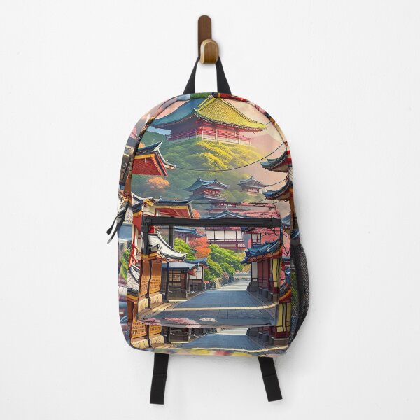 Item preview, Deserted Japanese landscape with pagodas, roads, mountains and power lines. designed and sold by Giulivo Store Graphic.