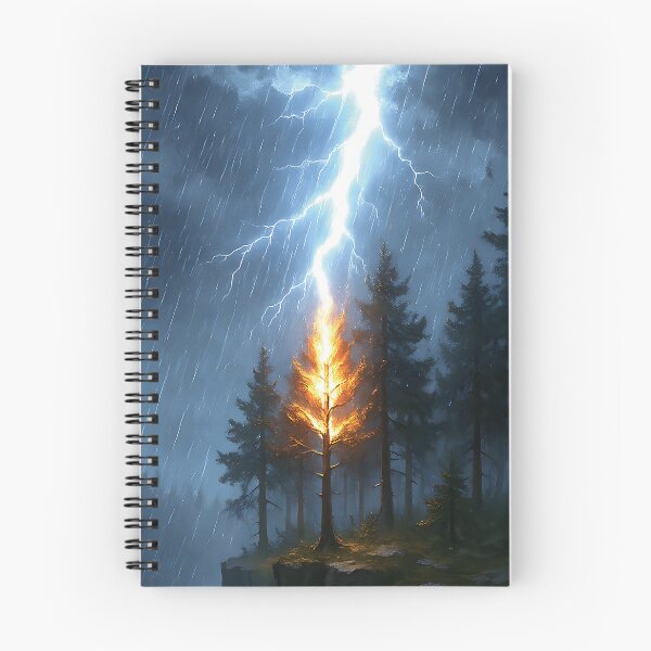 Item preview, Lightning strikes a tree on a cliff, blue lit themed. designed and sold by DufferThings.