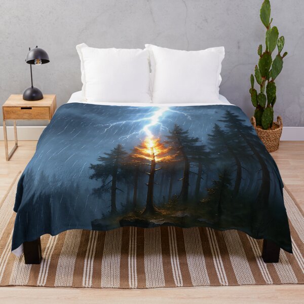 Item preview, Lightning strikes a tree on a cliff, blue lit themed. designed and sold by DufferThings.