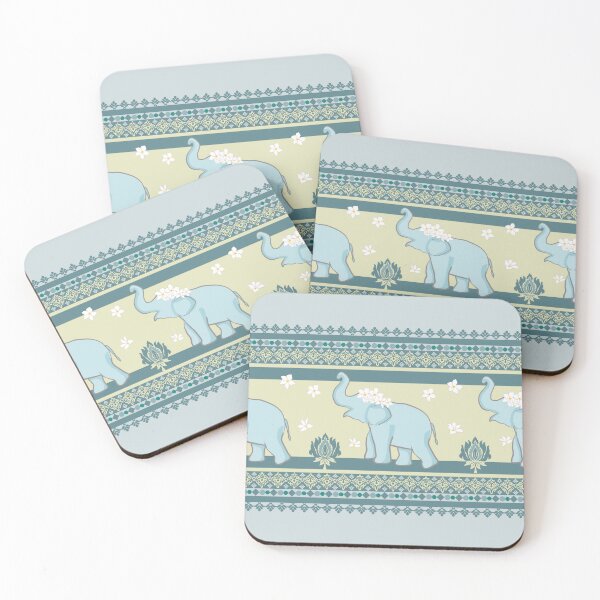 Item preview, Blue Elephant with Floral Lotus Border in Green Background designed and sold by Alynek-Design.