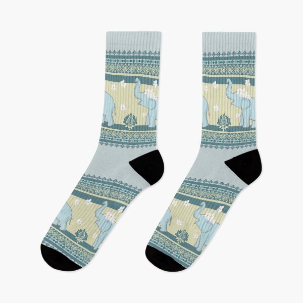 Item preview, Blue Elephant with Floral Lotus Border in Green Background designed and sold by Alynek-Design.