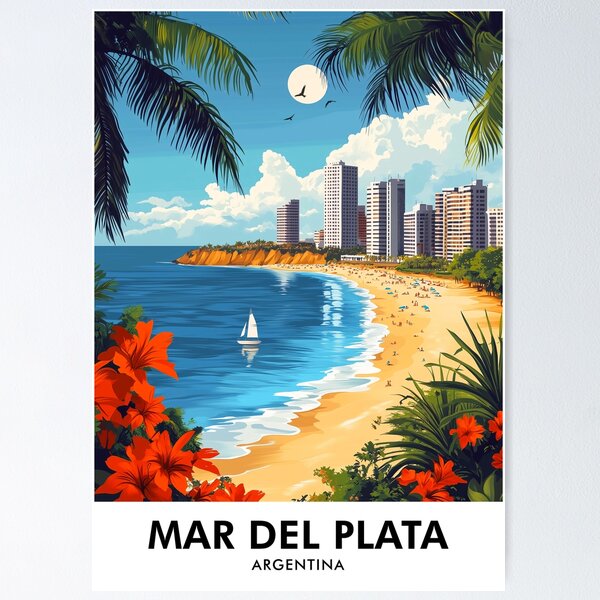 Item preview, Mar del Plata Retro Travel Print designed and sold by HomeLivingCo.