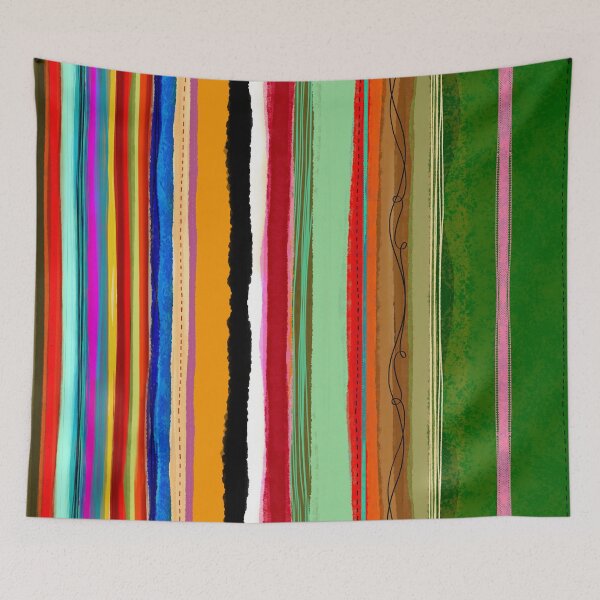 Item preview, green and orange vertical lines organic art abstract happy men  designed and sold by rupydetequila.