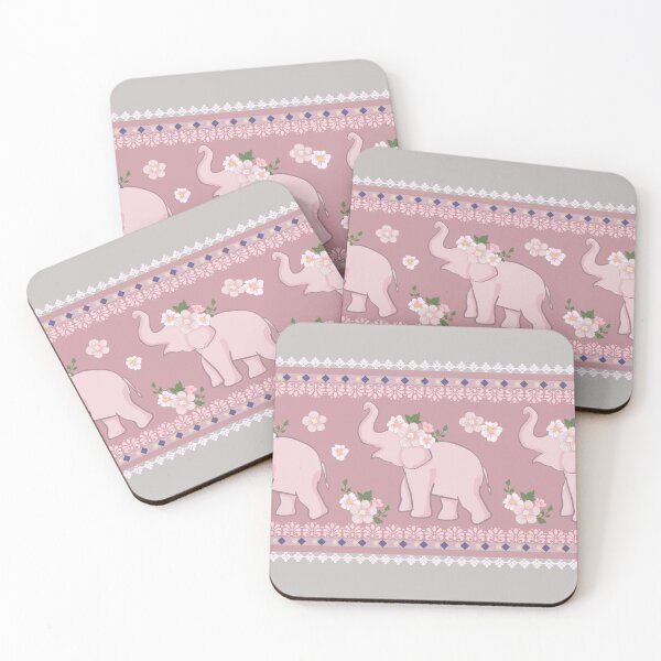 Item preview, Pink Elephant Border Pattern with Floral Accents designed and sold by Alynek-Design.