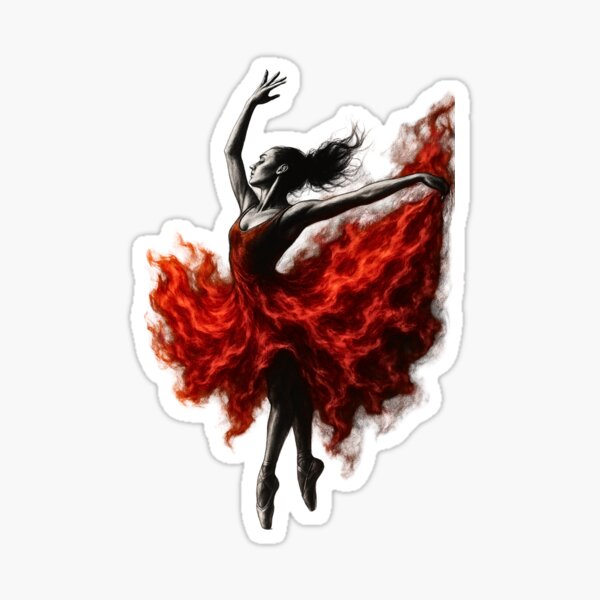Item preview, Ballerina on Fire – Charcoal Dance Illustration with Fiery Red Dress designed and sold by Tree-Sale.