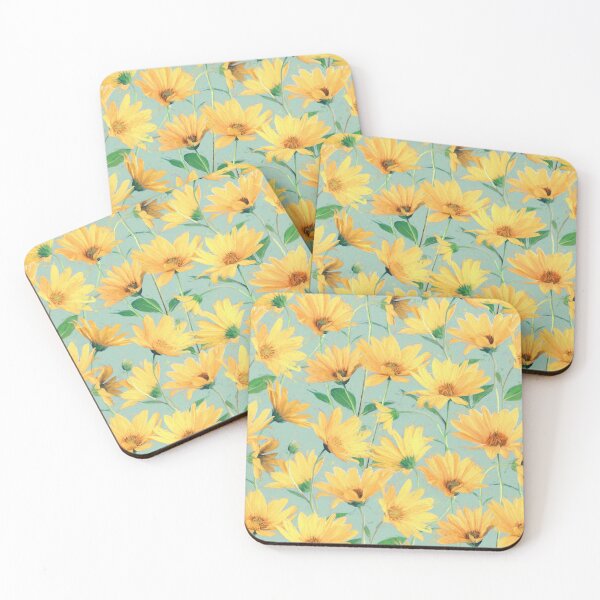 Item preview, Painted Golden Yellow Daisies on soft sage green designed and sold by micklyn.