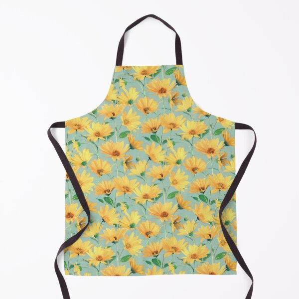 Aperçu de l'œuvre Marguerites jaunes dorées peintes sur un vert sauge doux créée et vendue par micklyn.