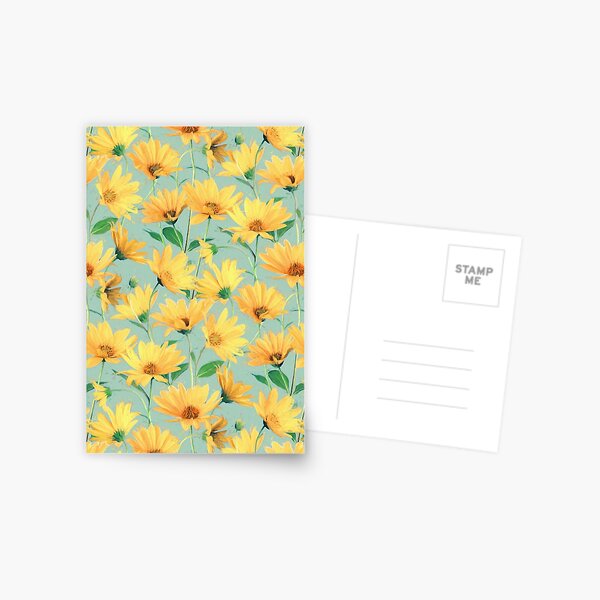 Item preview, Painted Golden Yellow Daisies on soft sage green designed and sold by micklyn.