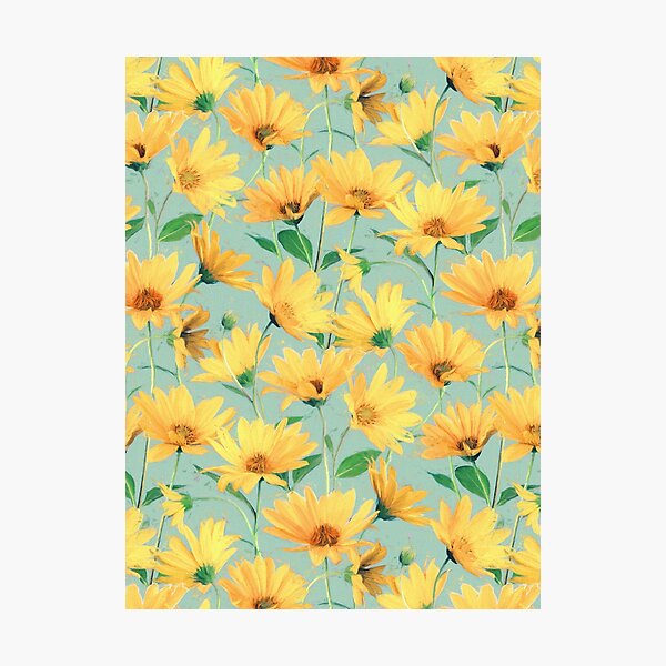 Item preview, Painted Golden Yellow Daisies on soft sage green designed and sold by micklyn.