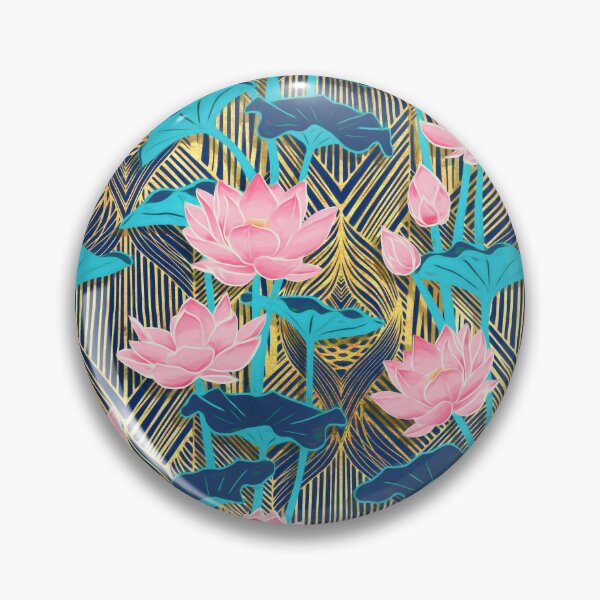 Item preview, Art Deco Lotus Flowers in Pink & Navy designed and sold by micklyn.