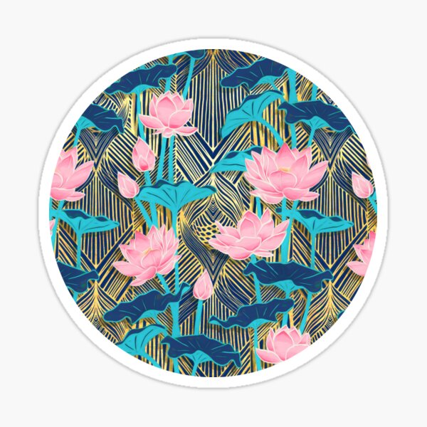 Item preview, Art Deco Lotus Flowers in Pink & Navy designed and sold by micklyn.